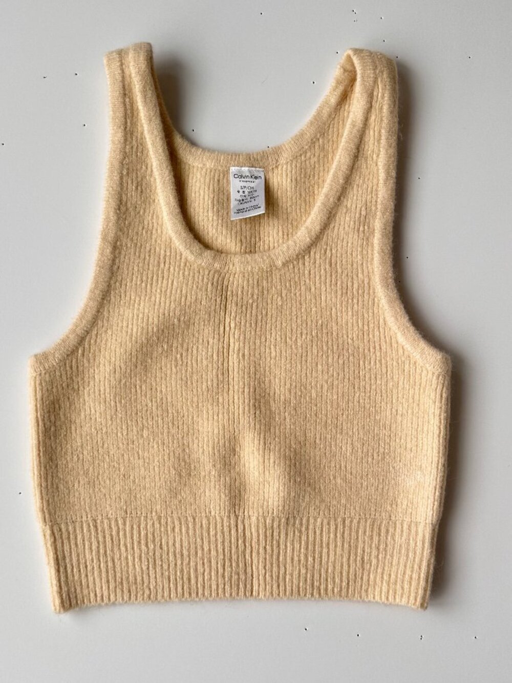 Calvin Klein Sleepwear Cream Ribbed Cropped Lounge Tank – Size Small